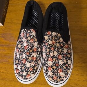 Charles Albert Floral Slip-On Sneakers - Black and Multicolor Size 11